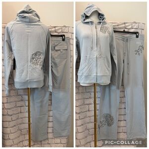 BCBG Maxazria:L Women Light Blue Embellished  Hoodie & Drawstring Sweatpants Set